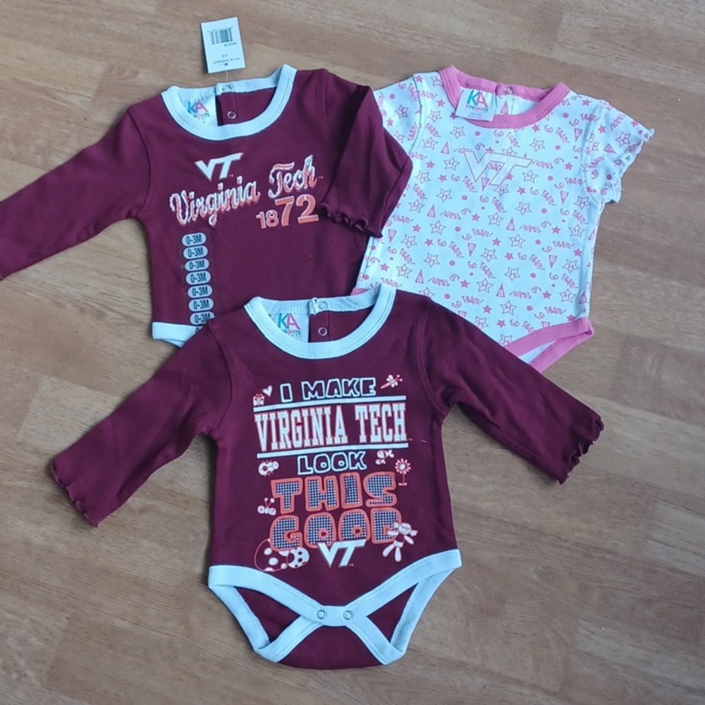 Virginia Tech baby girl bodysuits set of 3, 0-3 months